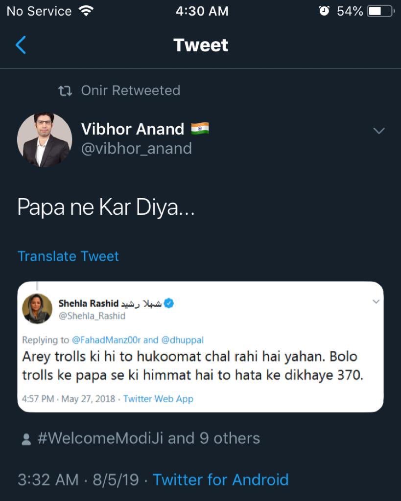 AmitabhTiwari's tweet photo. Terrific tweet by @vibhor_anand for @Shehla_Rashid isko kehte haiñ #FittingReply https://t.co/LG27Hf8gkl