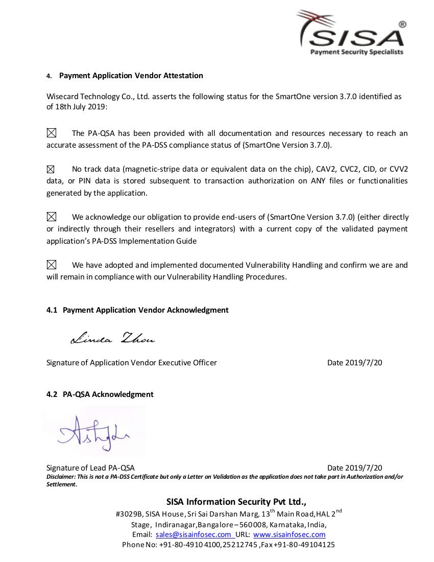 Wisecard Technology Co., Ltd. has been certified for PA-DSS 3.2 Letter on Validation.
