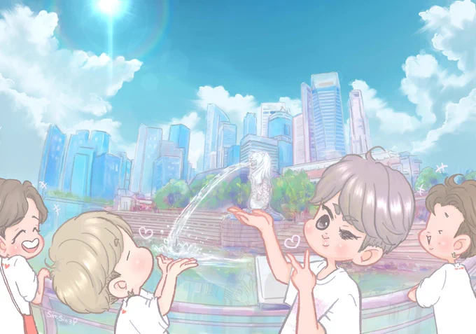 夏休み楽しんでるかな (。ㅎ.ㅎ)∗⿻.·˖*·⑅♡
(妄想絵です)
Summer vacation?? in SINgapore?

[Many thanks! @ojirujuu @AkaneChian90 ]@BTS_twt 