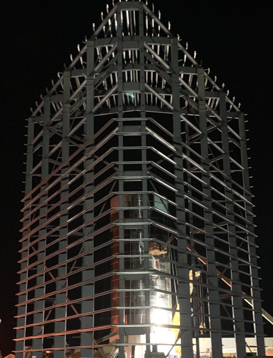 Just left Starship Texas build site. Very proud of progress SpaceX team has made! Pics are of 9m dome rotation &amp; Starship airframe behind windbreak.