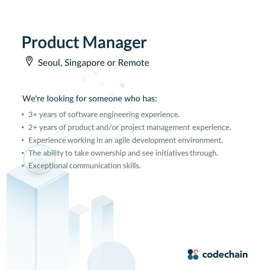 codechain_io's tweet image. We are also looking for product managers. Don't miss your chance to join our team!👩💻👨💻  #codechain