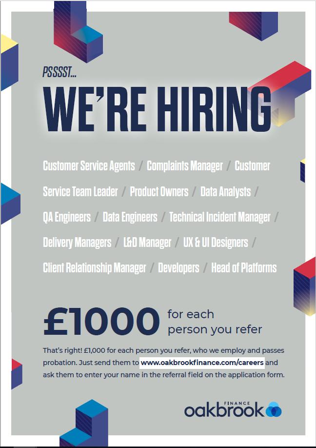 #jobhunting? Well look no further than the lovely people <a href="/OakbrookFinance/">Oakbrook</a> who are currently recruiting for a number of exciting #Jobs. Any #Referral will win you £1000

Apply here | buff.ly/2Zf4mGO

#MondayMorning #jobseekers #jobsearch #Careers