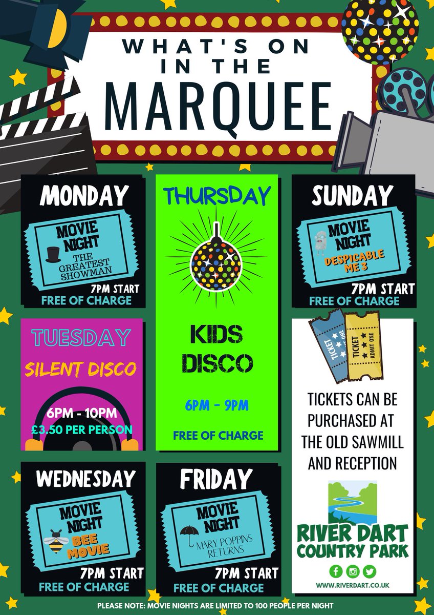 What's on in The Marquee? Check out this week's programme at River Dart Country Park below.👇🍿😁
#summerholidays #schoolsout #movienight #silentdisco #visitdartmoor #visitsouthdevon #visitdevon #dartmoor #devon #riverdartcountrypark