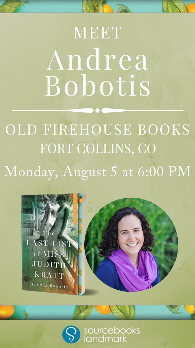 I’ll be at Old Firehouse Books in Fort Collins, CO this evening! Book talk, signing, and Q&A. Signing afterwards. Would love to see you! 🧡

#thelastlistofmissjudithkratt #booktour #debutfiction #SouthernLit @Sourcebooks