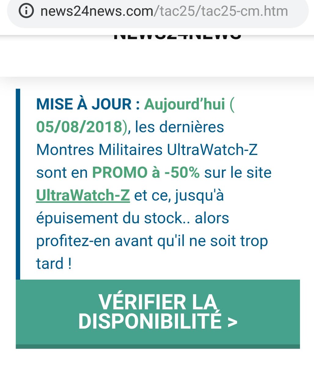 On continue  @lemondefr avec la formidable pub de la montre des militaires qui renvoie sur une page avec la belle réduction aujourd'hui seulement et les commentaires dithyrambiques du jour (les mêmes demain et après demain.. etc.). Un truc à faire avoir une syncope a la  @dgccrf !