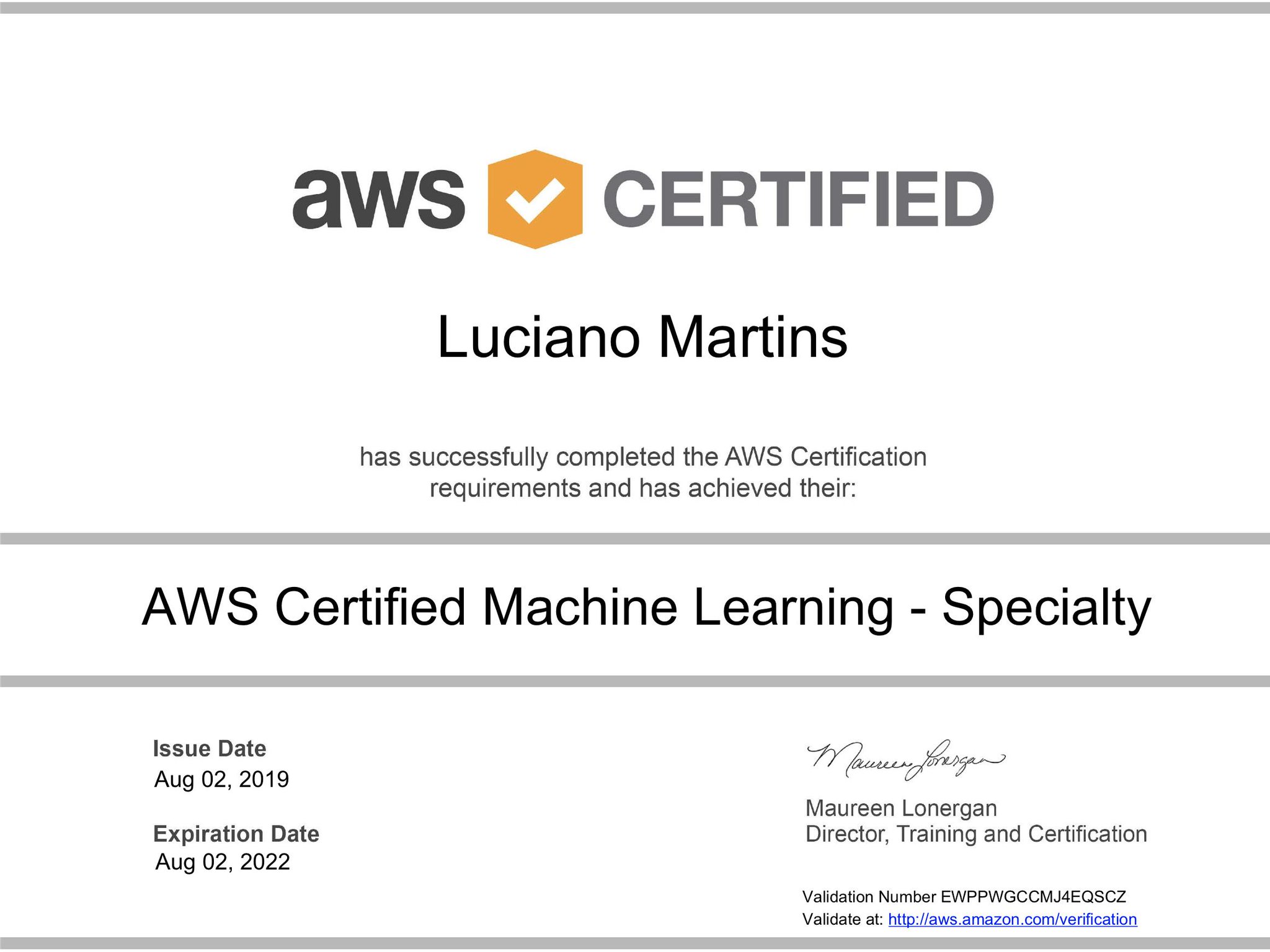 machine learning aws certification