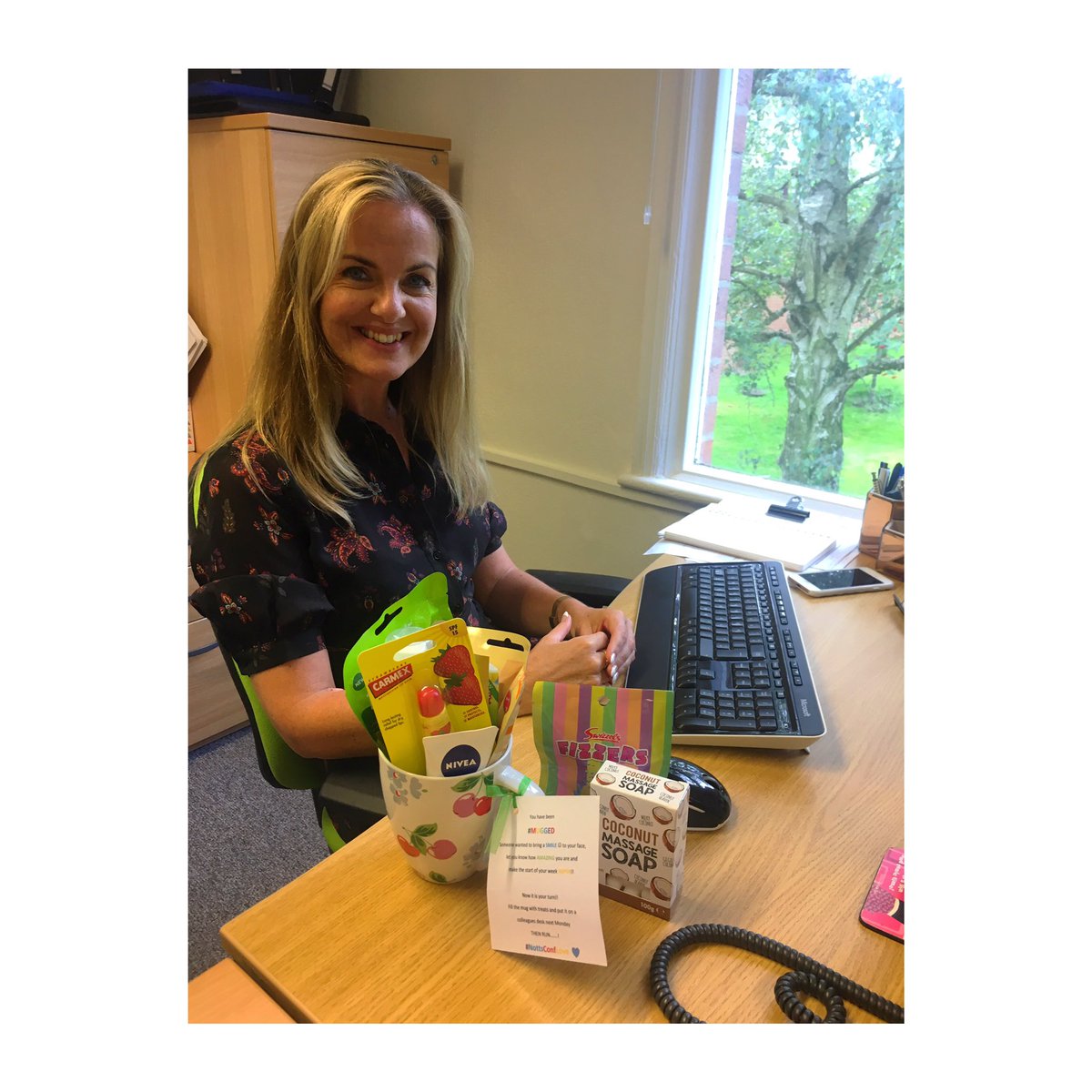 NottinghamConf's tweet photo. This certainly brought a smile to Katie’s Monday morning. A mug full of goodies from a kind colleague to let Katie know how amazing she is and get Katie off on a happy start to the week. 💕🙏 #HappyMonday #NottsConfLove #LoveNottsConf https://t.co/pBU6MHLwYb