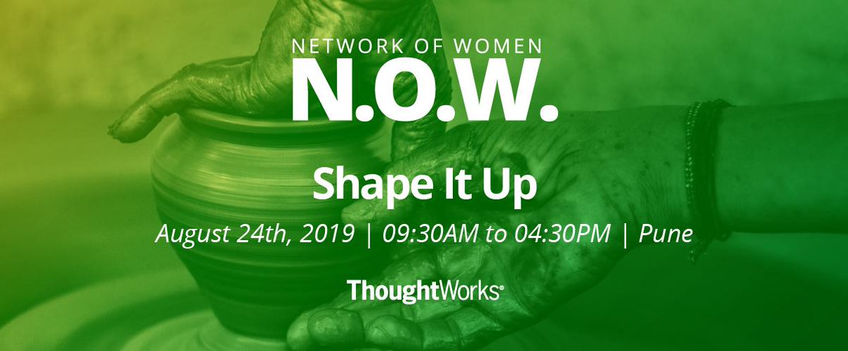 thoughtworksIN's tweet photo. Bringing our next edition of N.O.W. in Pune this August 24th, Let's shape it up together on various aspects that can empower women towards advancement. Register now https://t.co/zquKXy9szn
#networking #women #Pune #ShapeItUp https://t.co/vYbJbYFBsO