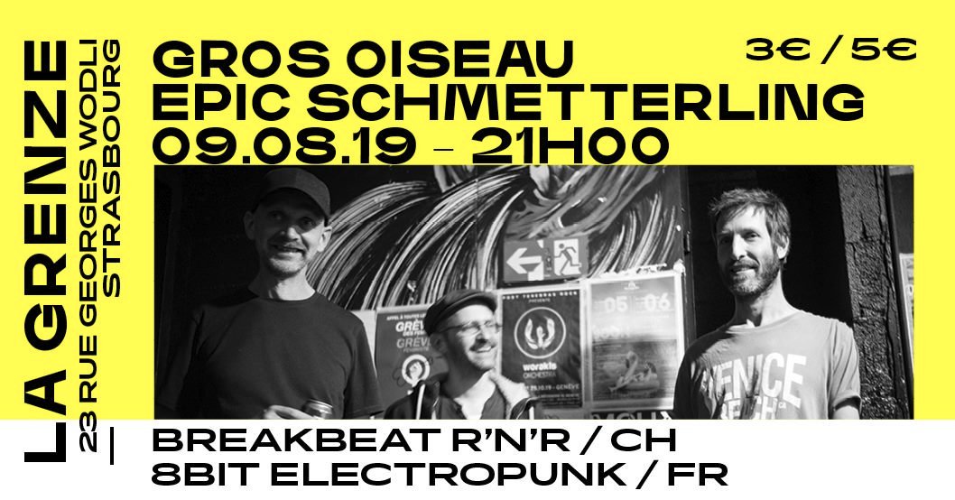 [ CONCERT ] Vendredi soir Gros Oiseau et Epic Schmetterling vous feront danser à #LaGrenze avec leur electro-punk abrasif pour l'un ou venant tout droit d'une gameboy pour l'autre.

Plus d'infos ➡️ lagrenze.eu/events/gros-oi…

#Strasbourg #Concerts