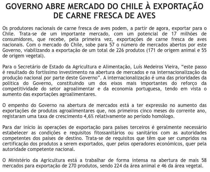 agricultura_pt's tweet photo. Governo abre mercado do Chile à expostação de carme fresca de aves 

#MAFDR #exportação #mercados #Portugal #Chile #carne #aves #SEAA #DGAV #Governo https://t.co/Unnf5mm5hy