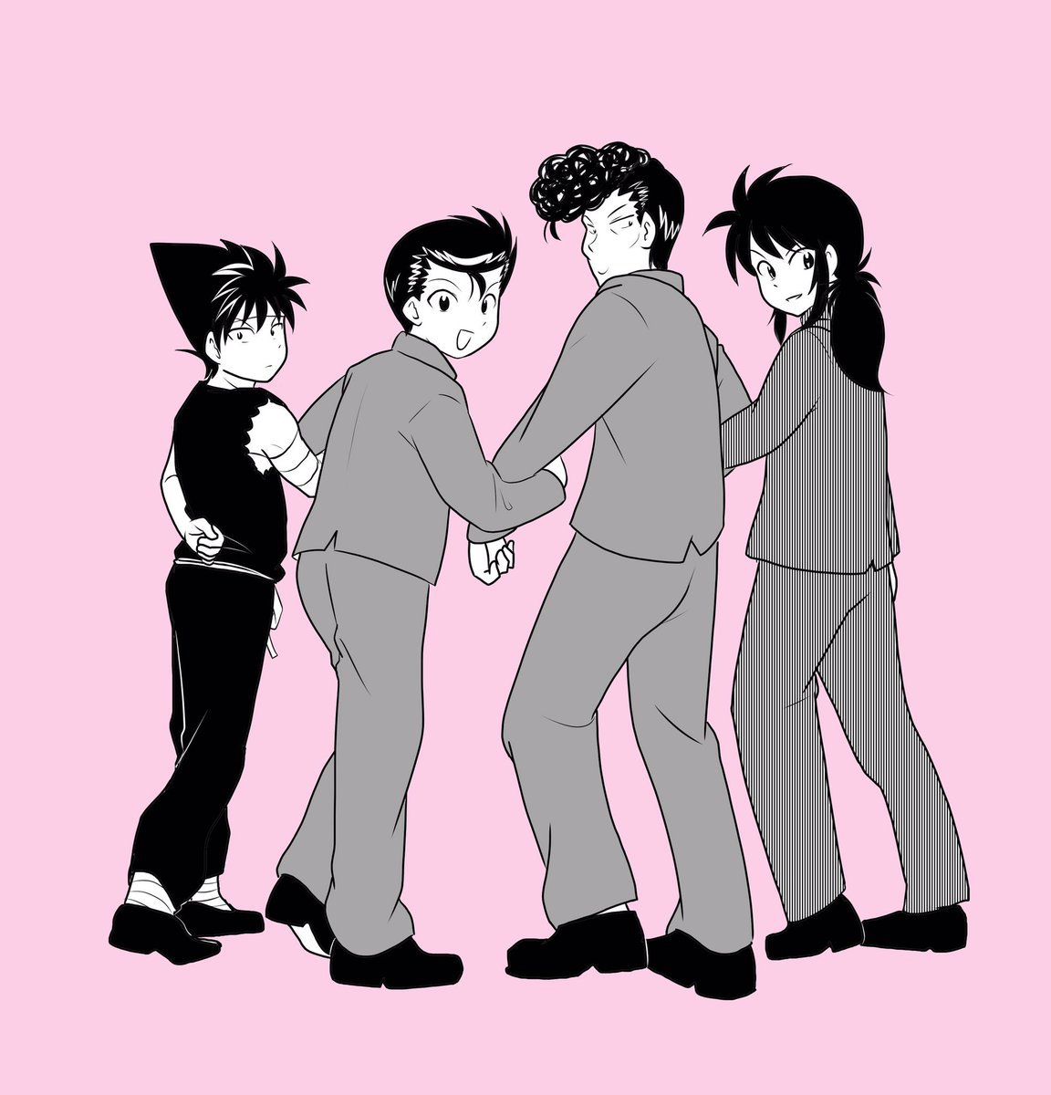 女子高生のポーズ集があったので幽助桑原蔵馬飛影を描きました 