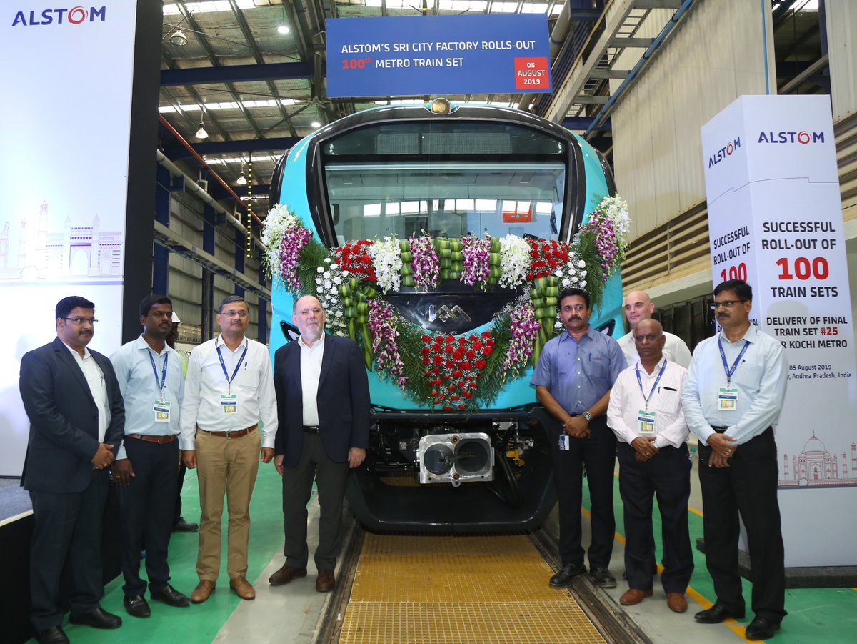 AlstomIndia's tweet photo. Proud moment for the Alstom India family as the 100th #MadeInIndia train set leaves our state-of-the-art rolling stock manufacturing facility at Sri City. This would not have been possible without the support of our customers and employees. #AlstomIndia #MakeInIndia @makeinindia https://t.co/k4vFCkcFCG