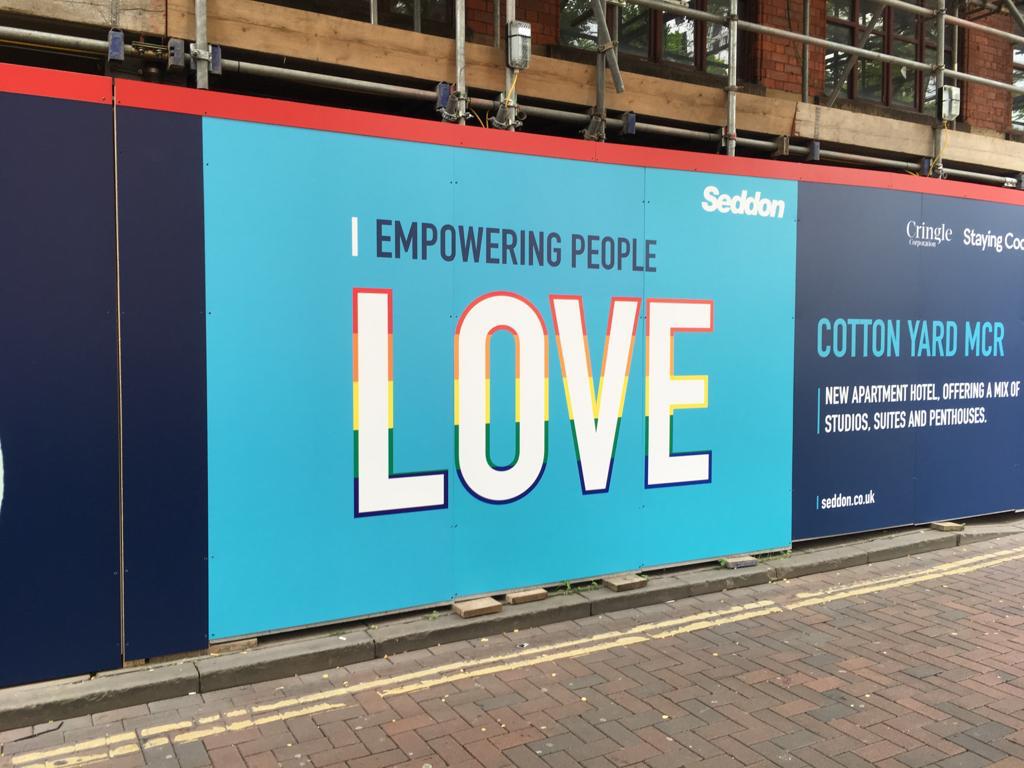 yourseddon's tweet image. What do you think of our new hoarding outside our site on Chorlton Street in Manchester? Remember to take pictures with the heart hands and send us your photos! Thanks to @CCSUKNorth for installing the hoarding!  
#MCRPride #MCRGayVillage #LoveIsLove #Proud #EmpoweringPeople