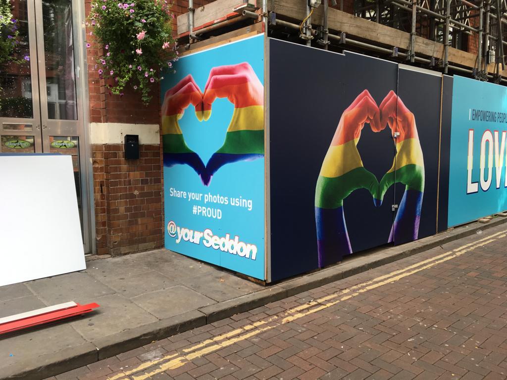 yourseddon's tweet image. What do you think of our new hoarding outside our site on Chorlton Street in Manchester? Remember to take pictures with the heart hands and send us your photos! Thanks to @CCSUKNorth for installing the hoarding!  
#MCRPride #MCRGayVillage #LoveIsLove #Proud #EmpoweringPeople