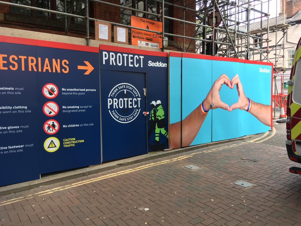 yourseddon's tweet image. What do you think of our new hoarding outside our site on Chorlton Street in Manchester? Remember to take pictures with the heart hands and send us your photos! Thanks to @CCSUKNorth for installing the hoarding!  
#MCRPride #MCRGayVillage #LoveIsLove #Proud #EmpoweringPeople