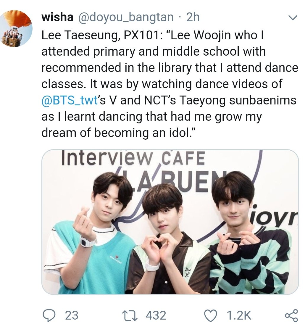 49. Lee Taeseung, PX101 contestant mentioned that his dream of becoming an idol grew by watching Taehyung's dance videos & he learned a lot from it  #BTSV fancams are considered a MUST WATCH for all rookies who aspire to become idols. Truly the IDOL OF IDOLS!!  #V    @BTS_twt