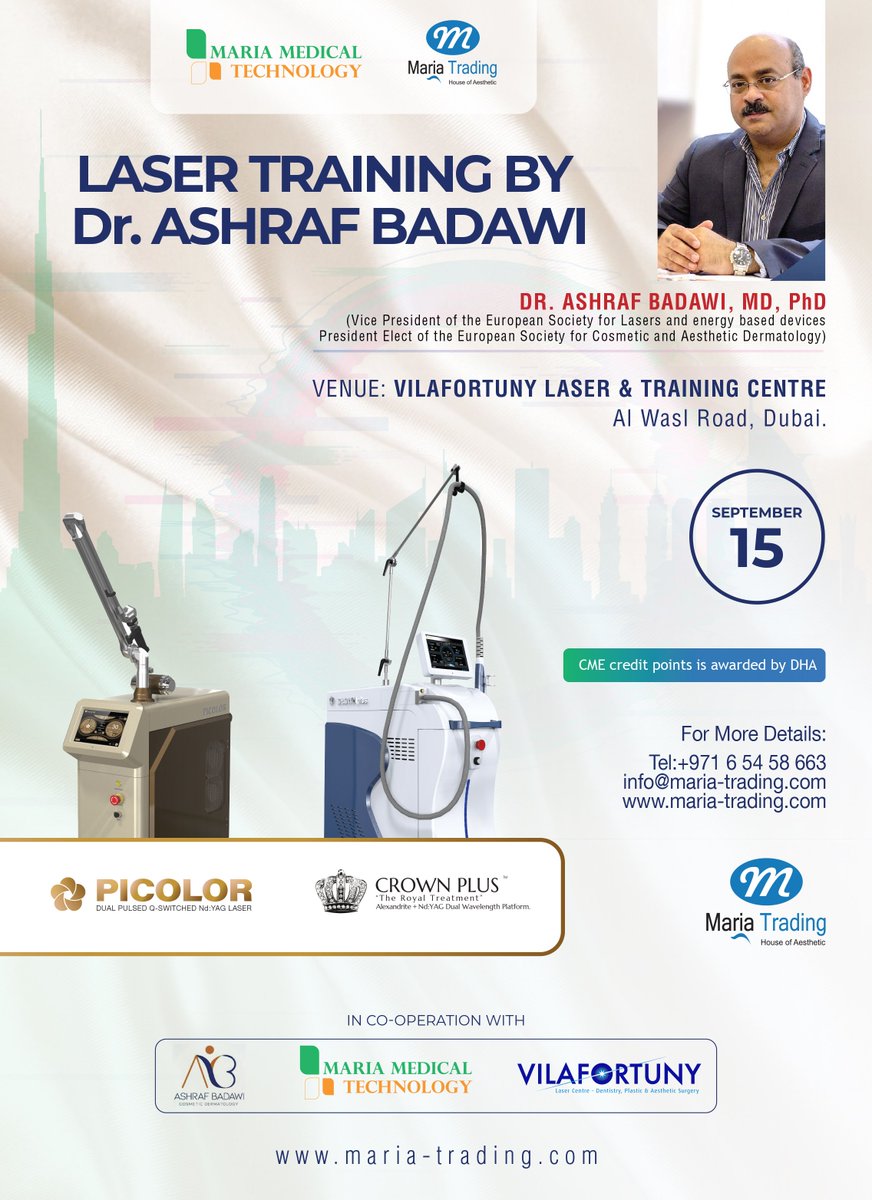 mariatradingco's tweet photo. ✴️LASER TRAINING BY @ashrafbadawi
Organized by @mariatradingco
On Sunday, 1️⃣5️⃣th September 2019
At @vilafortuny laser training centre
#Crownplus #Picolor #Alexandrite #Qswitch #NdYAG #Tattooremoval #laser #mariatrading #healthcaretraining #laserhairremoval #UAE https://t.co/jzrHjDsaqG