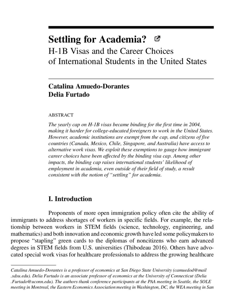 This week’s episode of #JHR_Threads is “Settling for Academia?” by Catalina Amuedo-Dorantes and <a href="/FurtadoDelia/">Delia Furtado</a>. YT interview with @furtadoDelia at the end. The paper can be downloaded (for free!) at jhr.uwpress.org/content/54/2/4…