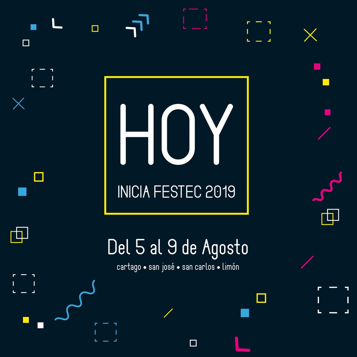 festecitcr's tweet photo. HOY INICIA #FESTEC 2019!
Disfrutá de todas las actividades de ésta semana. Tendremos Talleres, Deportes, Videojuegos, actividades Vulturales y Recreativas!
No te olvidés de etiquetarnos en tus fotos! 😉 https://t.co/xnsZlKBEWN