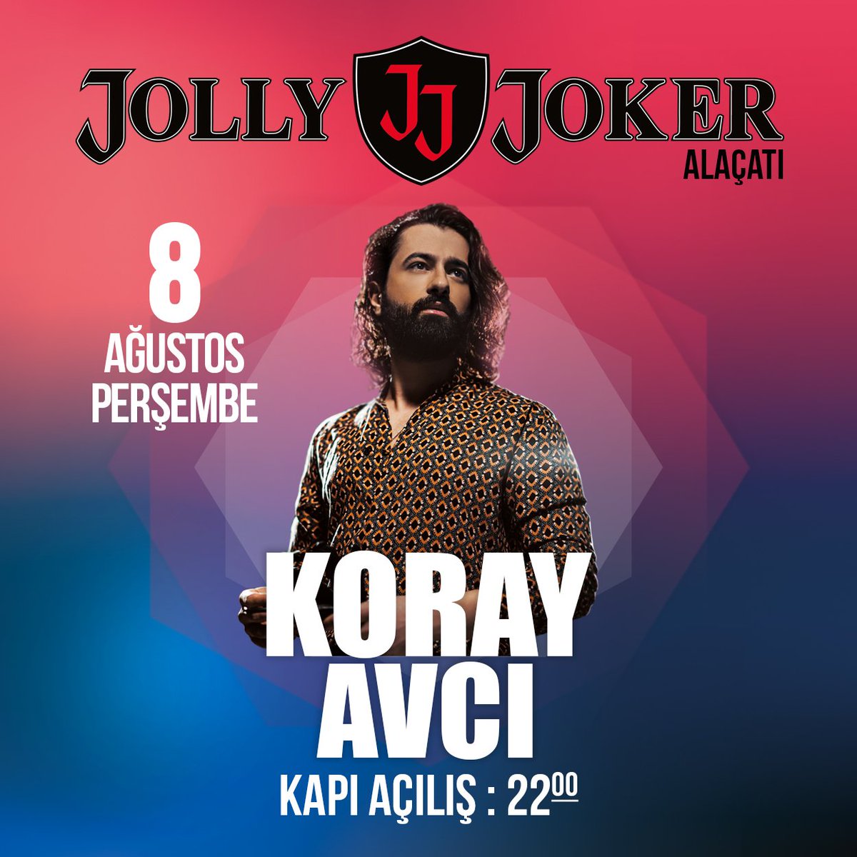 8 Ağustos Perşembe <a href="/AVCIKORAY/">Koray AVCI</a> <a href="/JJAlacati/">Jolly Joker Alaçatı</a> sahnesinde. Kapı açılışı 22:00 Bilgi için: +90 541 354 76 76 &amp; +90 543 354 76 76