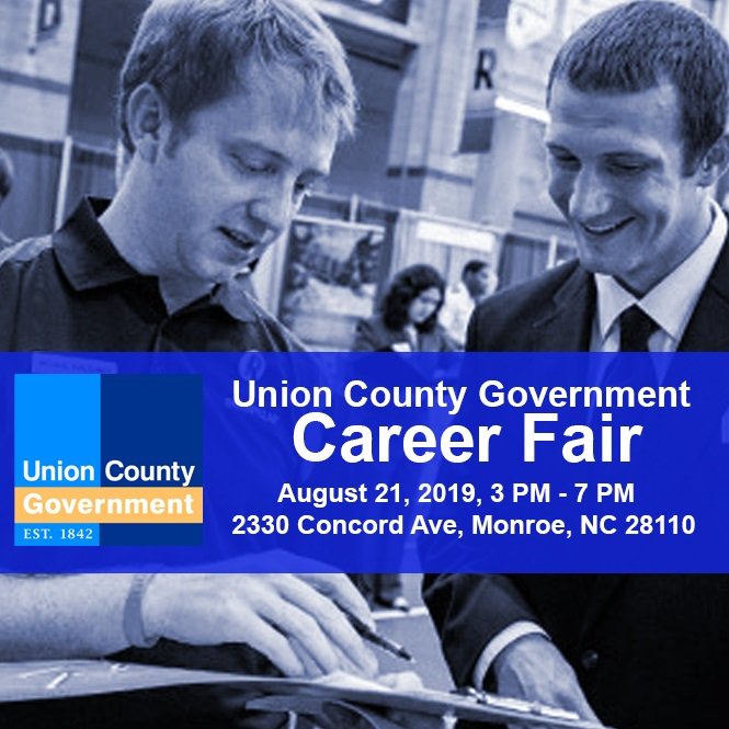 Are you interested in growing with Union County or know someone who is? Union County will hold a Career Fair on Aug. 21 from 3 pm to 7 pm at the Human Services building at 2330 Concord Ave. in Monroe. Here's a list of our job openings governmentjobs.com/careers/unionc…. #workforunioncounty