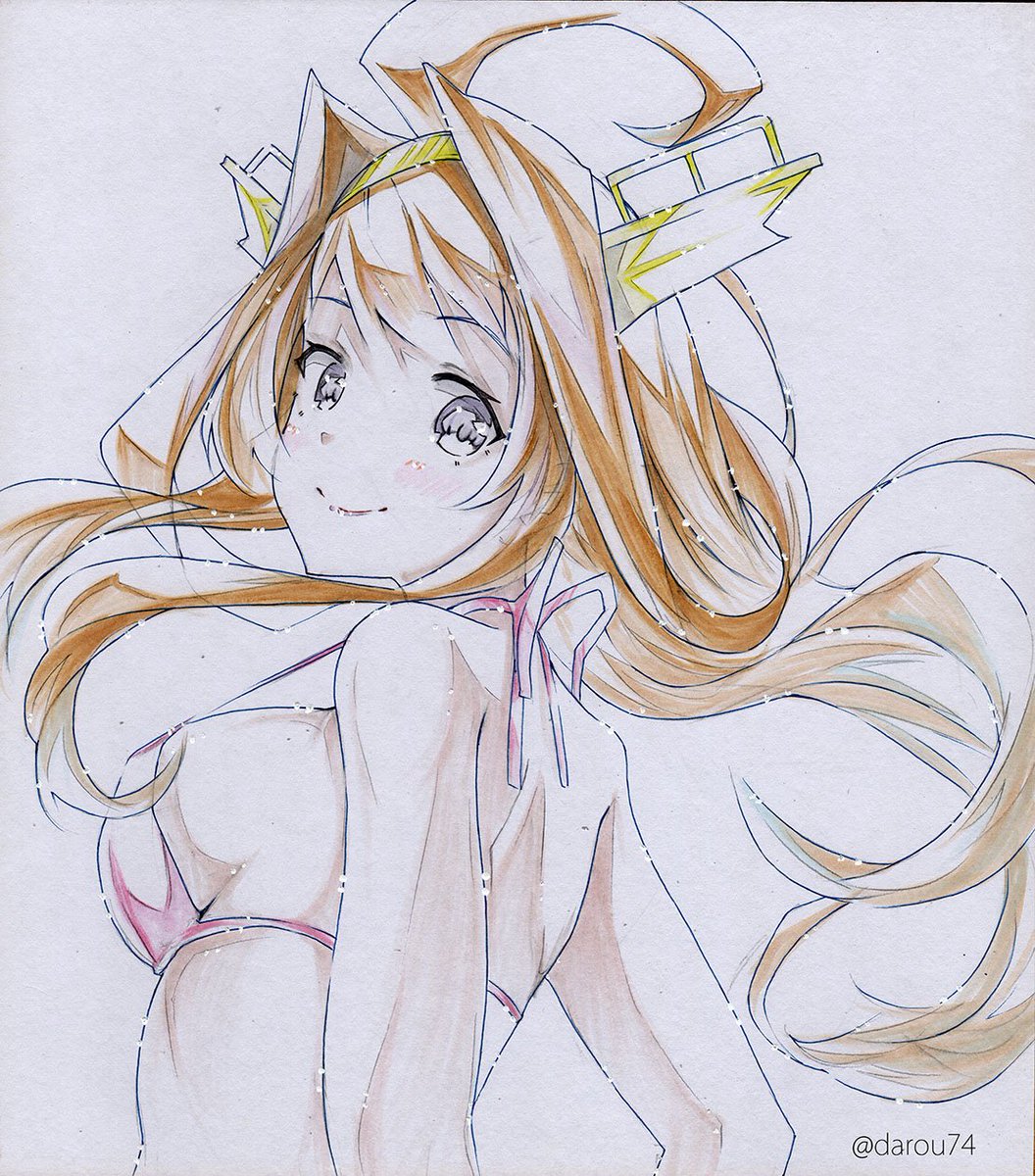 金剛(艦これ) 「水着金剛さん。
「HEY、提督ぅー!私のSwimming wear、どげんね!」」|だろう＠コミティア144 う28aのイラスト
