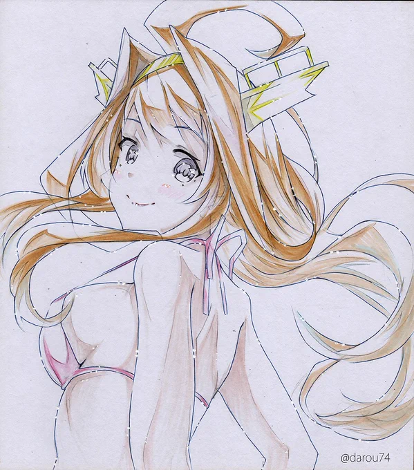 水着金剛さん。
「HEY、提督ぅー!私のSwimming wear、どげんね!」 
