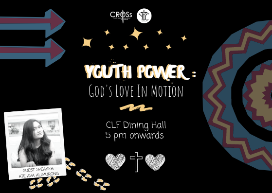 yfcdlsu's tweet photo. As we begin to push our Faith Forward in this year's YFC campus tour, we kickstart the week with Youth Power: God's Love in Motion, an empowerment of our faith as we talk, worship, and act towards God's will. Hope to see you tomorrow at the CLF Dining Hall, 5 pm onwards https://t.co/RBvwb40hsM