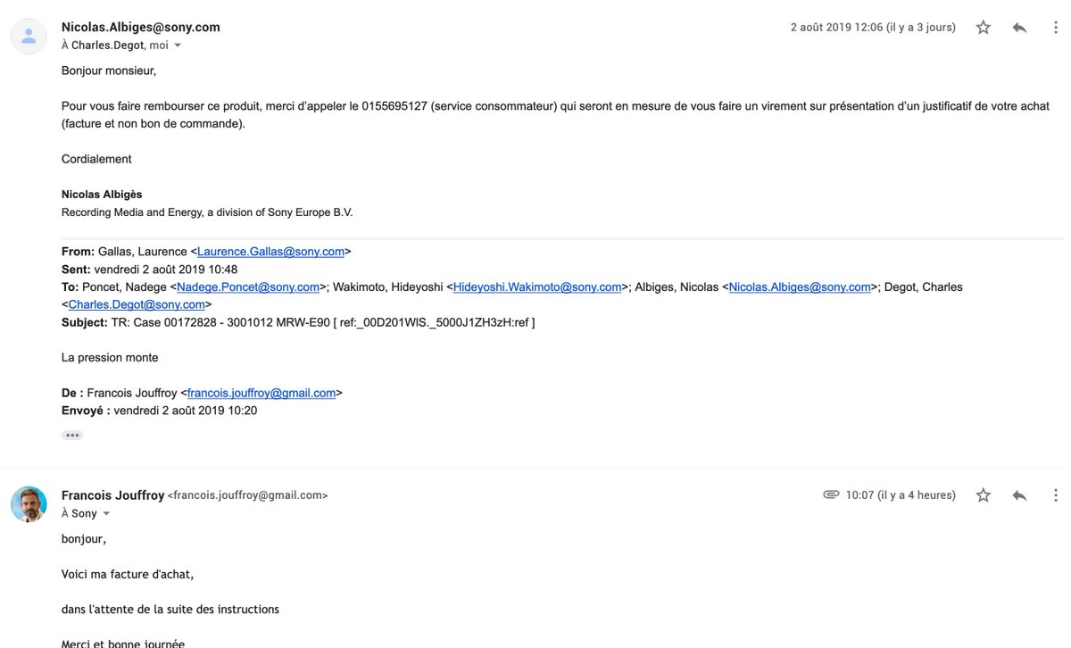 Francois Jouffroy (@fjouffroy) on Twitter photo Quand la senior key account manager de <a href="/SonyFrance/">Sony France</a> se moque de toi dans ses mails avec ses collègues mais que les que ses collègues se prennent les pieds le tapis des CC Bravo Sony, bravo madame ! Quand la senior key account manager de <a href="/SonyFrance/">Sony France</a> se moque de toi dans ses mails avec ses collègues mais que les que ses collègues se prennent les pieds le tapis des CC Bravo Sony, bravo madame !