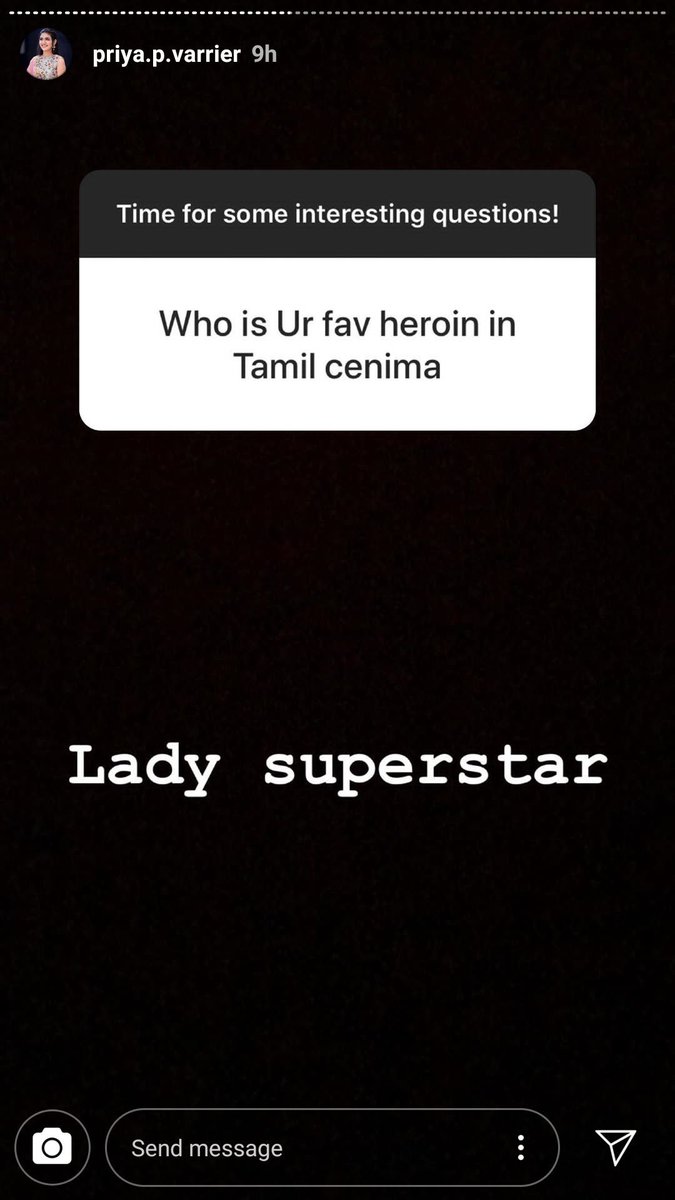 T143"LadySuperStar is my fav actress" - Priya Varrier via Insta Q/ANayan is my fav actress  https://twitter.com/V_I_S____/status/1105452552806531072?s=19"Nayan is my role model and will try to achieve her heights" - PPV  @dinathanthi #LadySuperStar  #Nayanthara  #LadySuperStarNayanthara  #CelebsAboutLadysuperstar