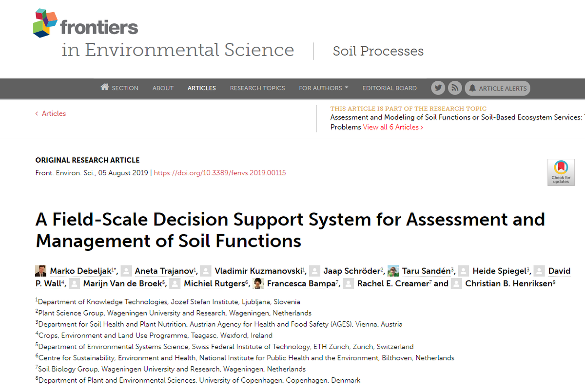 Just published:
A Field-Scale Decision Support System for Assessment and Management of Soil Functions 
Front. Environ. Sci., 05 August 2019 | doi.org/10.3389/fenvs.…
The research is part of the #LANDMARK2020 project with focus on DSS for soil functions.