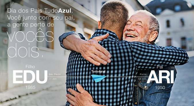 atomocom's tweet photo. Com o conceito "Dia dos Pais TudoAzul. Você junto ao seu pai, e a gente perto de vocês dois.", está no ar a campanha de Dia dos Pais do TudoAzul, o programa de vantagens da Azul Linhas Aéreas. Saiba Mais: https://t.co/qZZqmsMvRz #evamos #vempraatomo #atomocomunicação #atomo https://t.co/6CrtmGdiTK