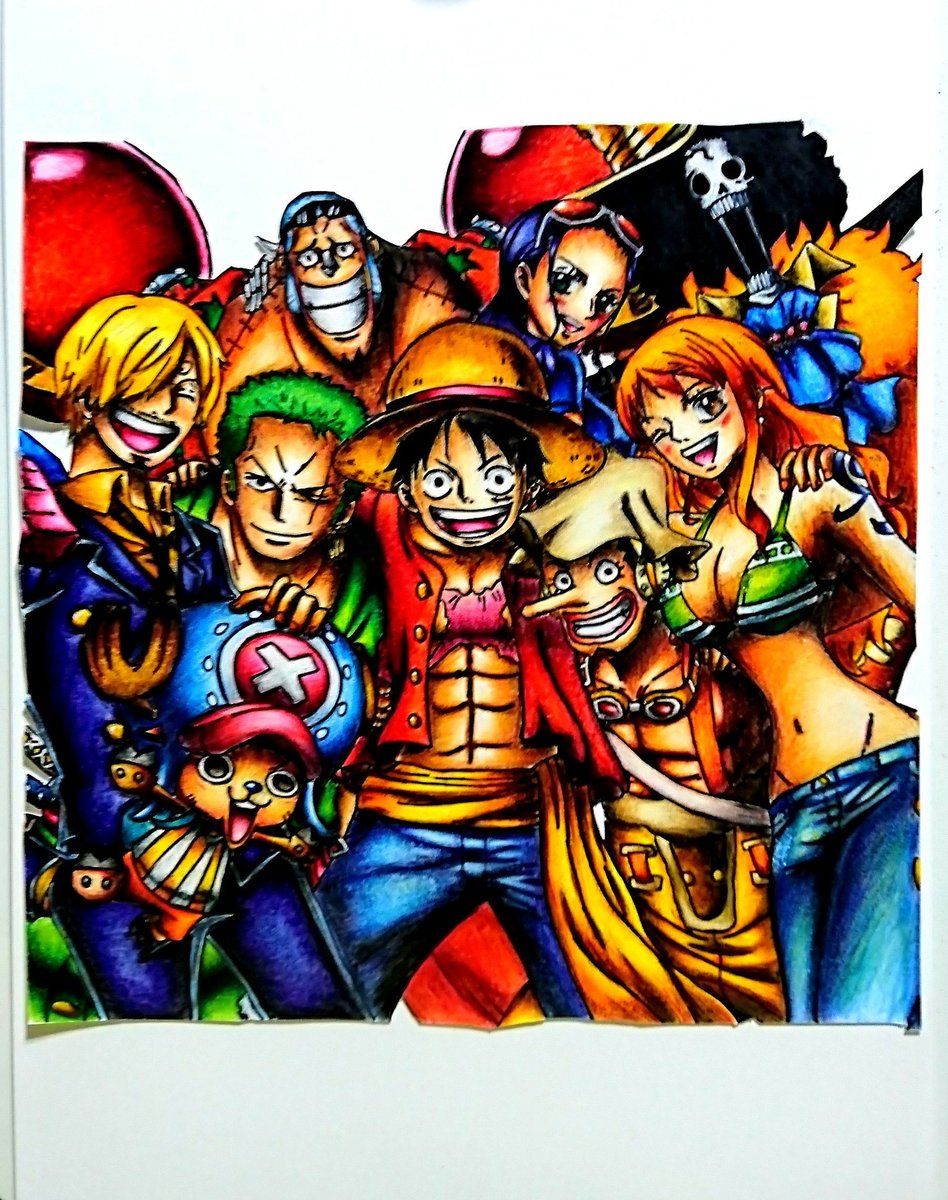 亀専任 麦わらの一味を色鉛筆で塗りました 二次創作部門 ワンピース アナログ絵 色鉛筆画 上手いと思ったらrt