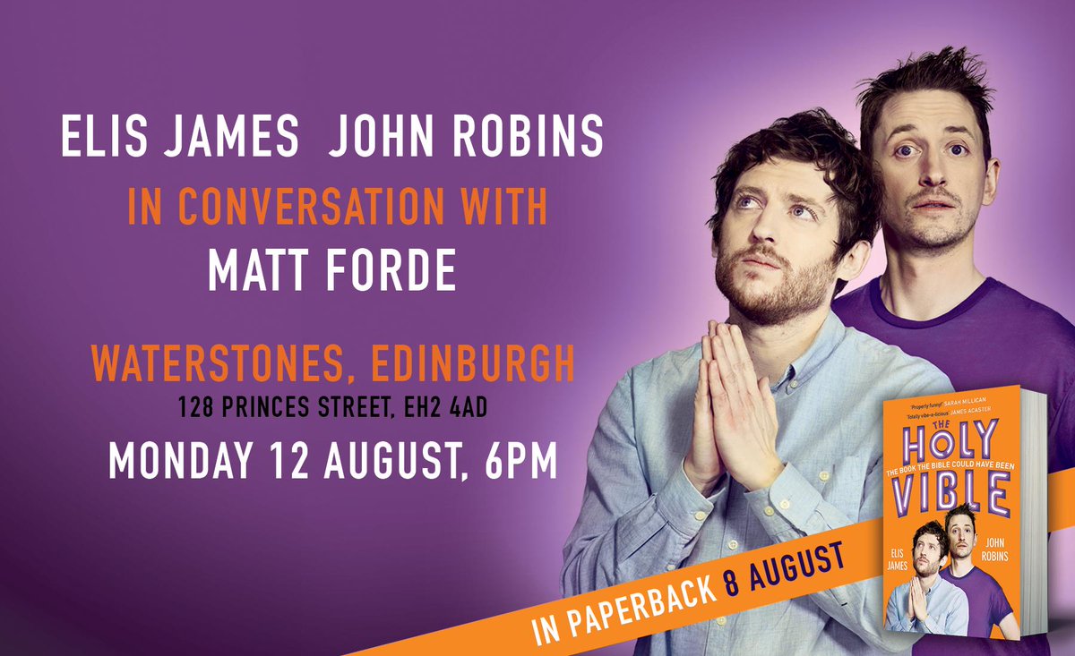 Orion Publishing (@orionbooks) on Twitter photo 1 week today, <a href="/elisjames/">Elis James</a> and <a href="/nomadicrevery/">CanarA.I.</a> bring the VIBE to Edinburgh π΄σ §σ ’σ ³σ £σ ΄σ Ώ
They'll be reading from their book The #HolyVible, signing copies and in conversation with the brilliant <a href="/mattforde/">Matt Forde</a>, <a href="/Waterstones_Edi/">Waterstones Edinburgh West End</a> next Monday, 12 August.
Tickets ποΈβ‘οΈ waterstones.com/events/elis-anβ¦ 1 week today, <a href="/elisjames/">Elis James</a> and <a href="/nomadicrevery/">CanarA.I.</a> bring the VIBE to Edinburgh π΄σ §σ ’σ ³σ £σ ΄σ Ώ
They'll be reading from their book The #HolyVible, signing copies and in conversation with the brilliant <a href="/mattforde/">Matt Forde</a>, <a href="/Waterstones_Edi/">Waterstones Edinburgh West End</a> next Monday, 12 August.
Tickets ποΈβ‘οΈ waterstones.com/events/elis-anβ¦
