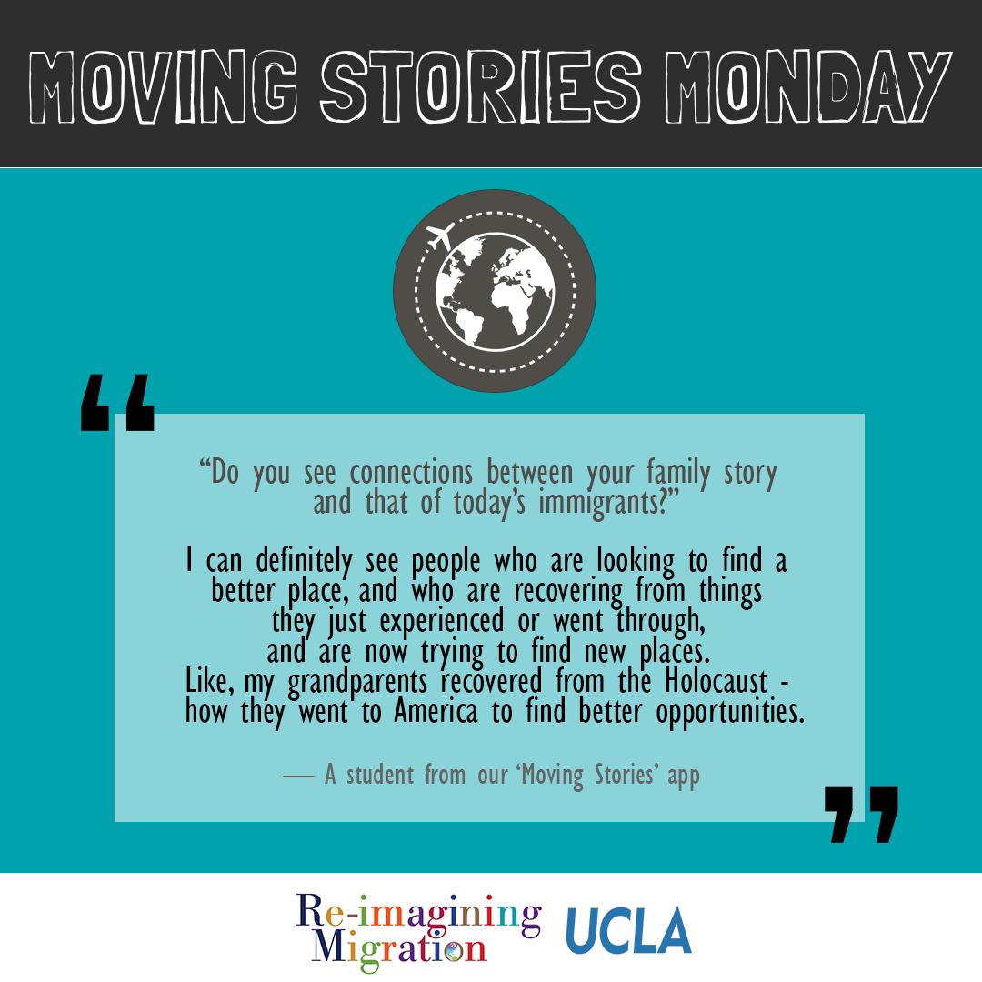 While migration is a current civic issue, it is one that has been a part of the human story for centuries. We hope to help educators create opportunities for students to draw connections between the past and present. Here's a great example of this for #MovingStoriesMonday.