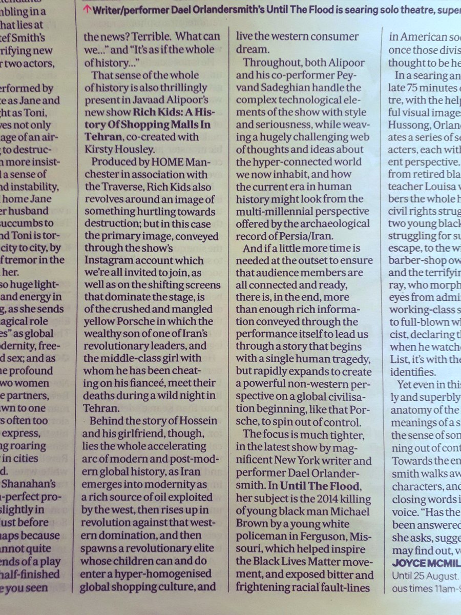 'A story that begins with a single human tragedy, but rapidly expands to create a powerful non- western perspective on a global civilisation beginning to spin out of control.'

Nice mention in The Scotsman today of #RichKidsPlay @traversetheatre #travfest19 #edfringe