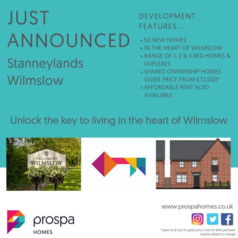 The news is out...our largest development to date...unlock the key to living in the heart of Wilmslow with Prospa Homes 

#wilmslow #cheshire #knutsford #sharedownership #affordablerent #manchester 

bit.ly/2KrDLjU