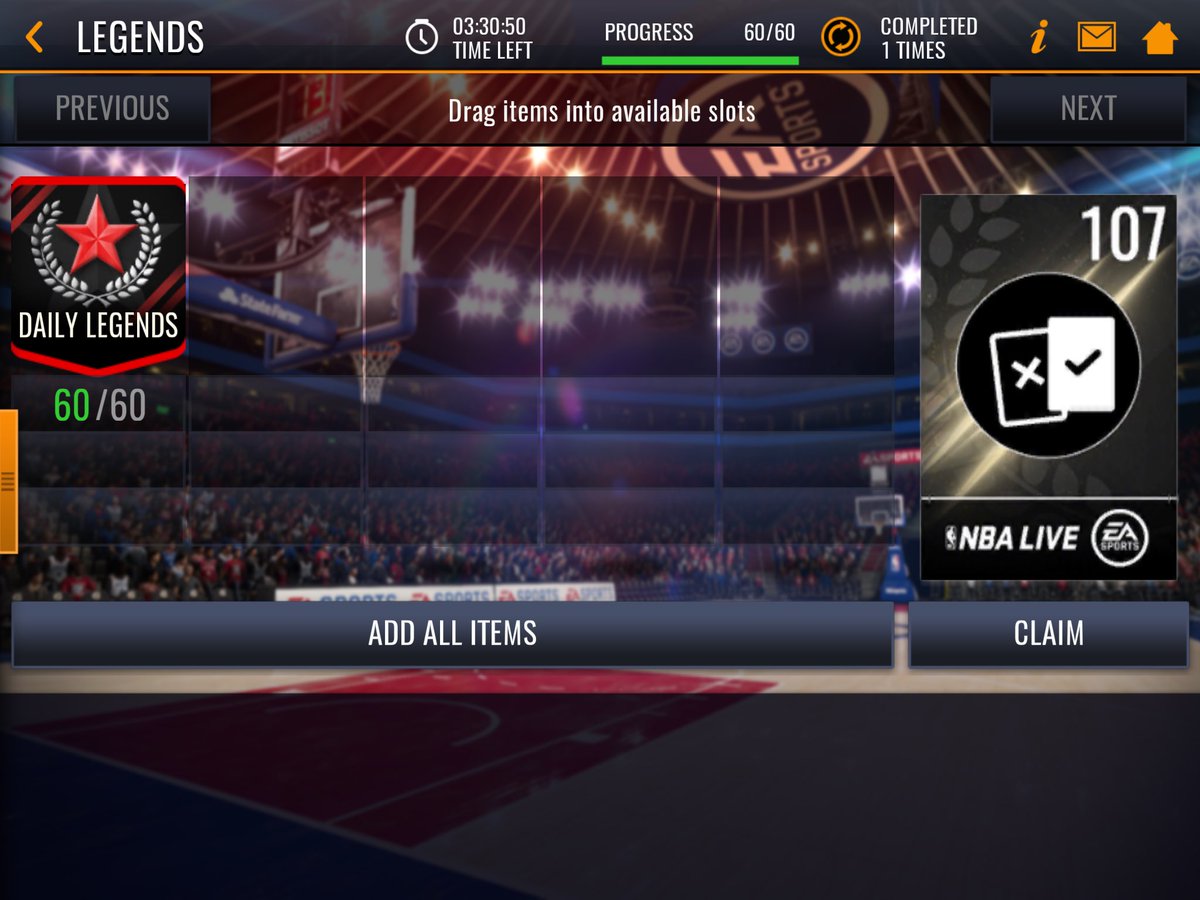 BucciJP's tweet photo. @EASPORTSNBALM Just put together my 60 tokens for claiming a legend but am not allowed to (see pic). If I click on the grey claim button, I only get a pop up message. Is this a glitch? https://t.co/R7DydlZoM1