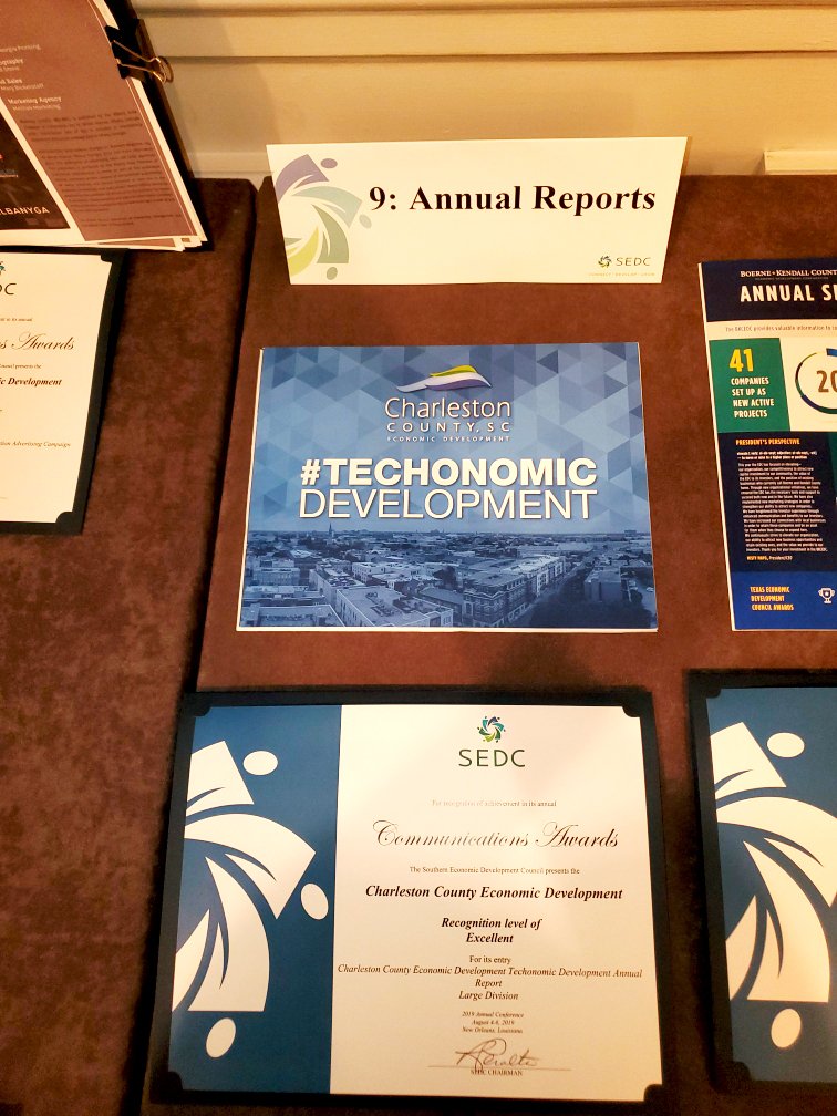 VizInfonomics's tweet photo. We were thrilled to learn the @ChasCountyGov Economic Development team won an award at the @SEDCouncil conference for their annual report #TechonomicDevelopment! Congrats! We always enjoy working with you on the design and publication of this report! #SEDCNOLA19 https://t.co/wY4iJ4CqBc
