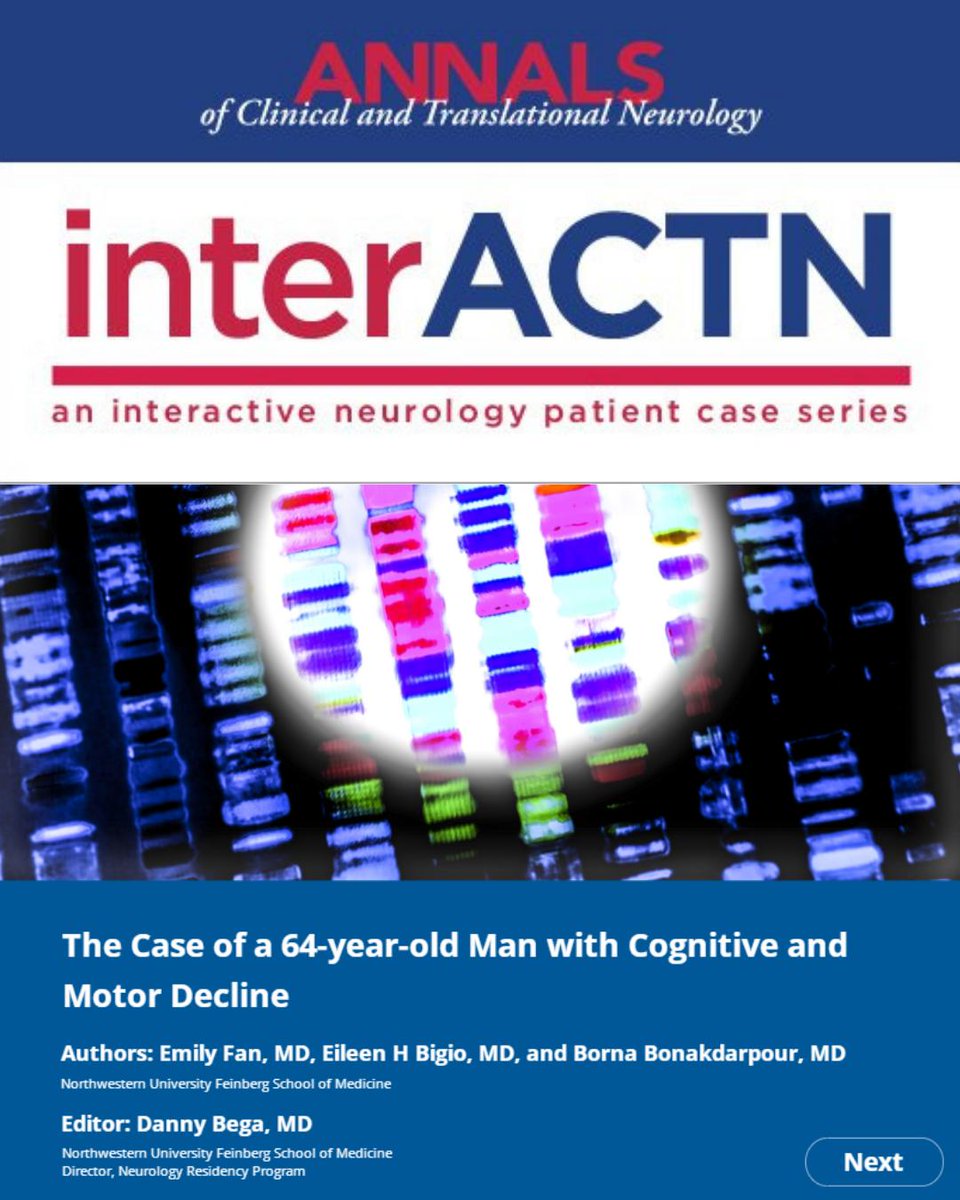 ANAneurology's tweet photo. #ANAJournalHighlight: interACTN is a FREE tool to hone skills in identifying and treating neurologic disorders. Challenge yourself with the latest patient case: 64-year-old Man with Cognitive and Motor Decline https://t.co/TOlcSKJbCc https://t.co/hUC4uiq9Zs