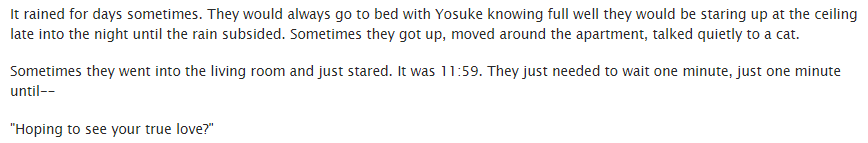 uprightmoon's tweet photo. five years later, yu struggles with the aftermath of being 16 and taking on far too much for any teenager. yosuke talks them through it.

https://t.co/rsITlQiWZH

[#persona4 #souyo] https://t.co/MHHu9yXJEv