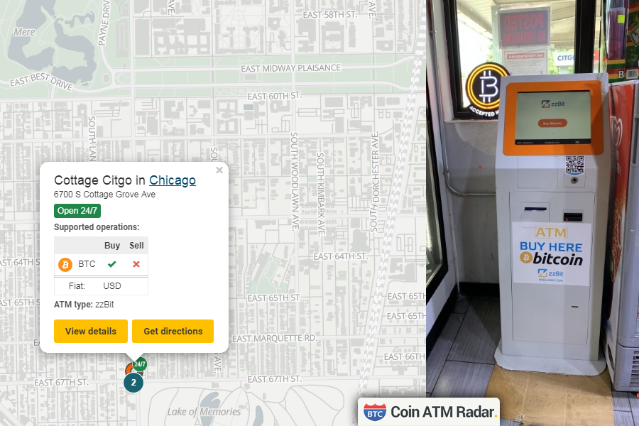 CoinATMRadar's tweet photo. Find this new installed #zzBit #bitcoin machine at VCottage Citgo in #Chicago πΊπΈ. Operated by #zzBit. Supported coins: #BTC https://t.co/pRVBmwwKFs https://t.co/RP53468u8O
