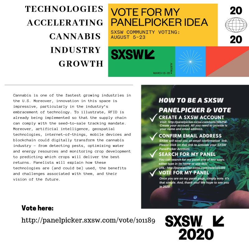 InsightsChain's tweet photo. TECHNOLOGIES ACCELERATING CANNABIS INDUSTRY GROWTH
 
Technologies such as #AI, #geospatial tools, #IoT, #mobiledevices and #blockchain could digitally transform and "normalize" the #cannabisindustry.

Vote for our panel for #SXSW2020 by being a #SXSWpanelpicker. See 4 easy steps. https://t.co/CAjlAjRwYN