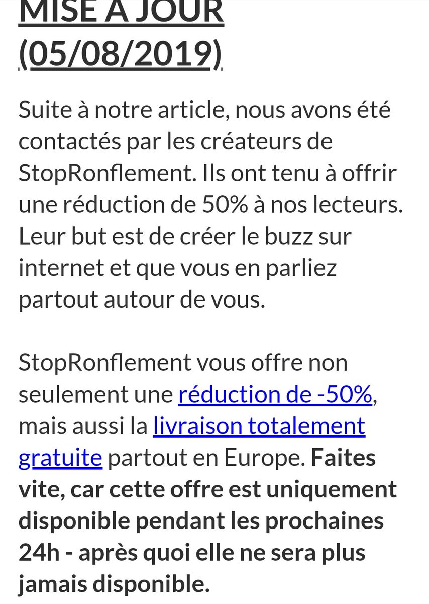 Et puis ça marche avec tous les produits hein  @lemondefr. Comme ces clips merveilleux anti ronflements a -50% aujourd'hui seulement !59 euros les 3 ! Pas cher.Pardon ? Ah on me souffle à l'oreille que ça vaut 5 euros l'unité sur Internet... peut être moins en cherchant.