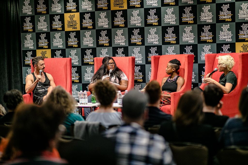 JFLComedyPro's tweet photo. . @nicolebyer & @thesheertruth recording an episode of Best Friends Podcast at #comedyPRO #JFLMTL (with hilarious guests @emmawillmann and @MatteoLane)
photos by Tristan Brand https://t.co/TGHOOMTgBA