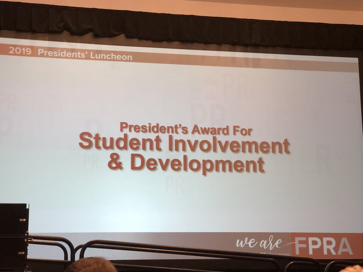 chrisgent's tweet photo. Congratulations to @FPRAOrlando which received the 2019 President’s Award for Student Involvement and Development. #FPRA81AC #fpra #fpraengaged https://t.co/dRZqfiyxbO