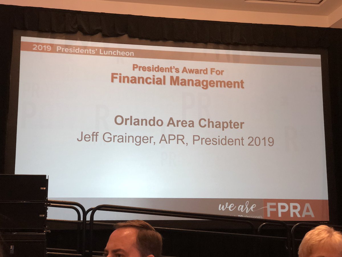 chrisgent's tweet photo. Congratulations to @FPRAOrlando which received the @FPRA 2019 President’s Award for Financial Management. #FPRA81AC #fpra #fprasmart https://t.co/4UMXDr2n3k