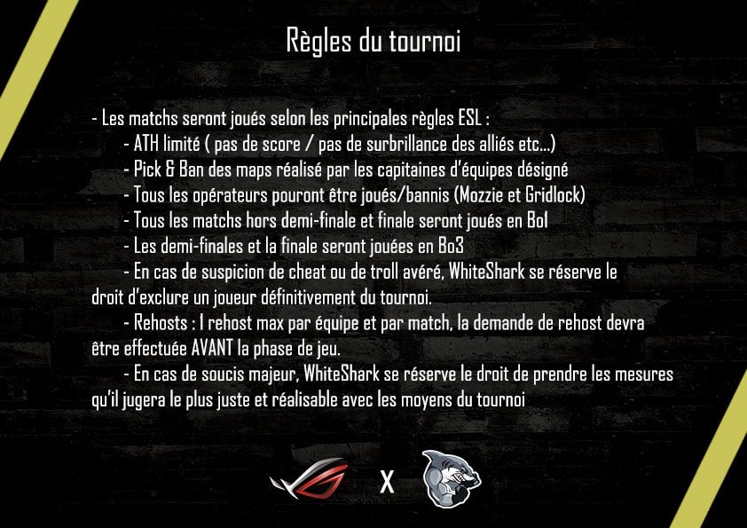 Wshark67's tweet photo. On commence ce samedi avec le tournois du requin ! tous les détails sont ici : 

- Pc uniquement
- Majeur &amp; platine 3 minimum
- Résider en france
- Lier son compte twitch/discord
- Pas de pro/ Ancien pro

RT en masse !
A vos inscriptions les gamers ! 
https://t.co/bvkXMjzf9L https://t.co/TGmxhShOYK