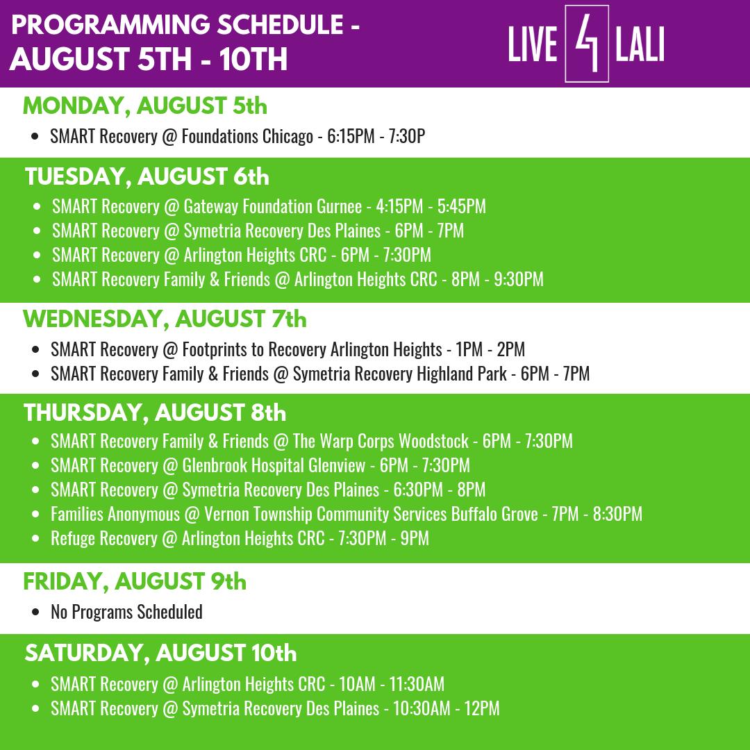 live4lali's tweet image. Check out what we&apos;ve got going on this week!

And for a full programming schedule, you can visit: live4lali.org/recovery-progr…

#SMARTrecovery #recoveryprograms #addictionrecovery #support #supportgroups #substanceuse #meeting #illinois #chicago #gurnee #desplaines #arlingtonheights