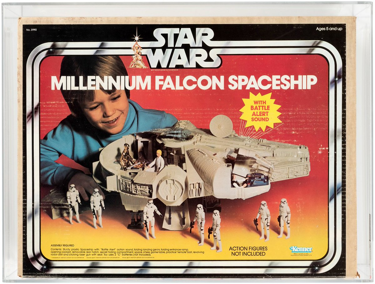 HakesAuctions's tweet photo. SOLD FOR $19,145! @HakesAuctions' latest sale had some killer @starwars items, like this #AFA 80 #MillenniumFalcon. Initially estimated at $2K to $5K, a bidding war drove bids well beyond that!!
#RussellBrantonCollection #Kenner #StarWars #StarWarsFans #StarWarsCollectors https://t.co/AXZw8dMrnp